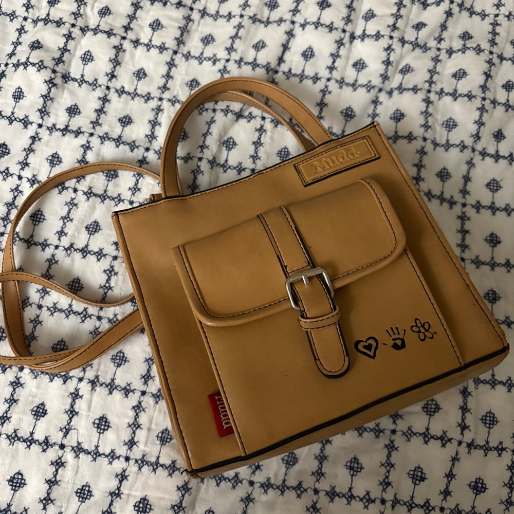 Y2K Mudd Tan Mini Bag with Buckle and Embroidery